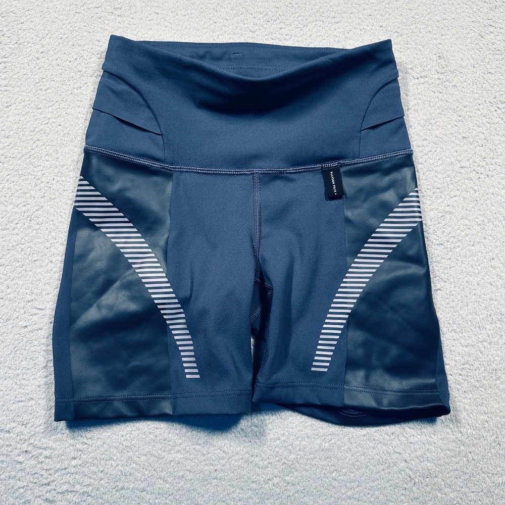 Athleta Allyson Felix Running Shorts Womens XXS Blue Reflective Striped Athletic